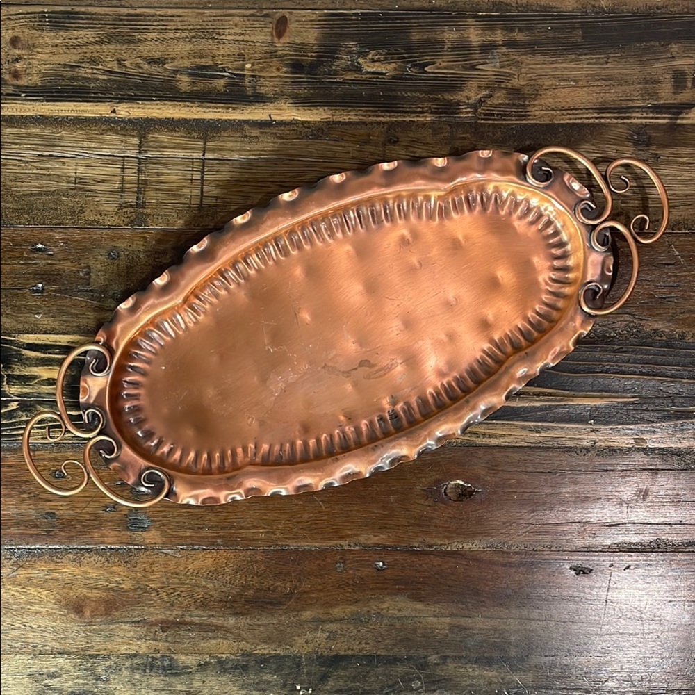 Gregorian copper oval platter aprox. 8 x 19” age scratches & patina MADE IN USA